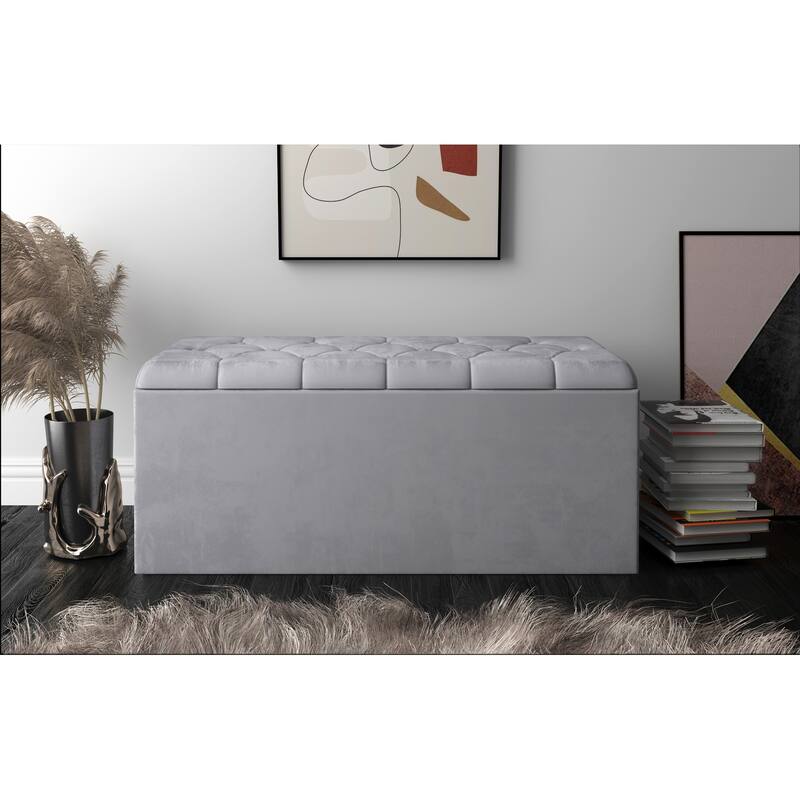 Athena Upholstered Flip Top Storage Bench - Silver Grey