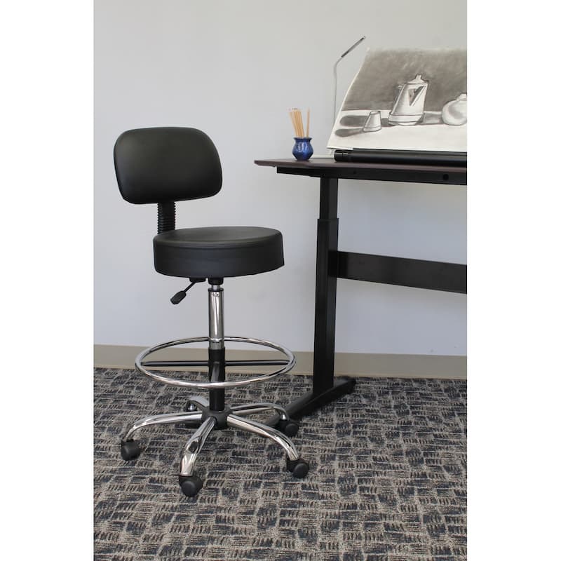 Boss Be Well Antimicrobial Adjustable Drafting Stool with Back