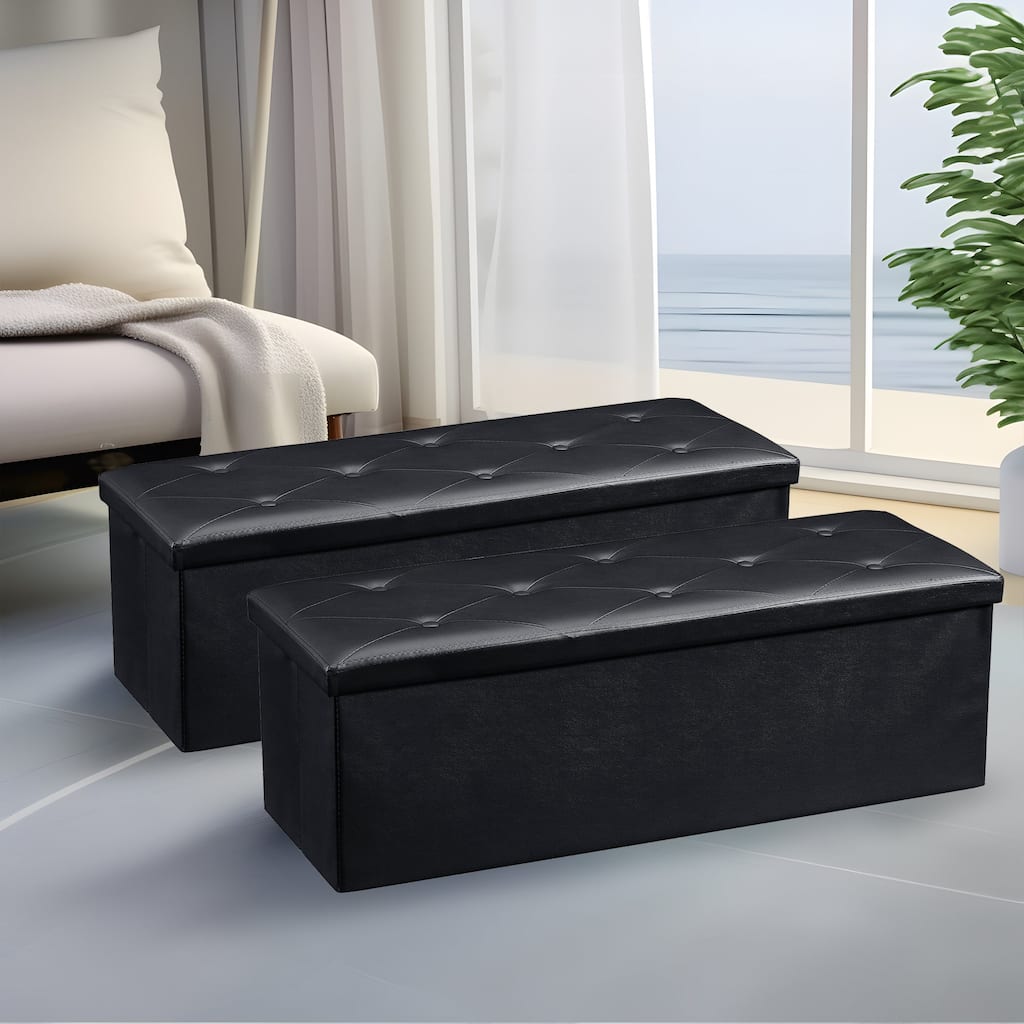VECELO Leather Storage Ottoman Bench Foot Rest Stool/Seat(Set of 2), 12-inch/15-inch/30-inch/43-inch