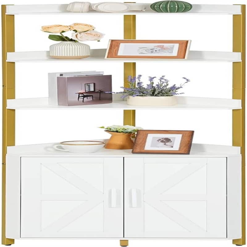 Corner Shelf - 23.2 x 15.7 x 70.3 - White + Gold