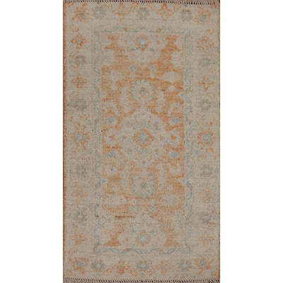 Muted Traditional Oushak Turkish Oriental Rug Hand-knotted Wool Carpet - 2'0" x 3'11"
