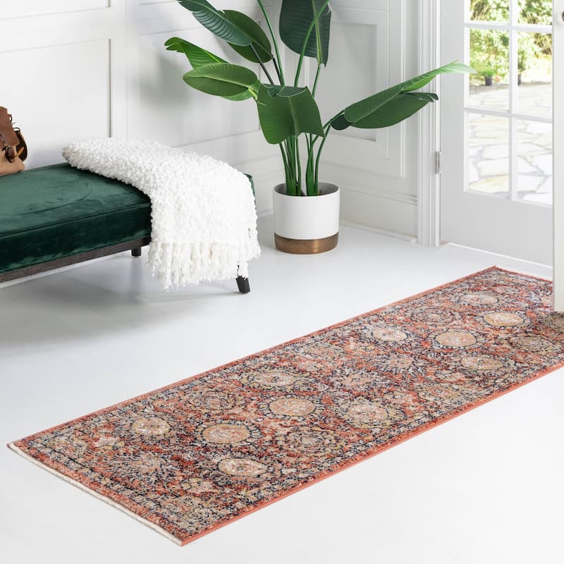 Traditional Nixa Collection Area Rug - 2'x8' - Brick Red