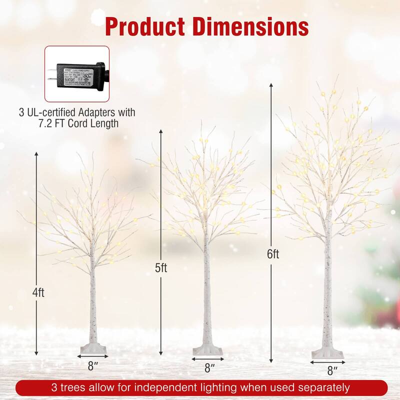 Costway 4’ 5’ 6’ Lighted Birch Tree Set Artificial Christmas Tree with - as pic shows - See Details
