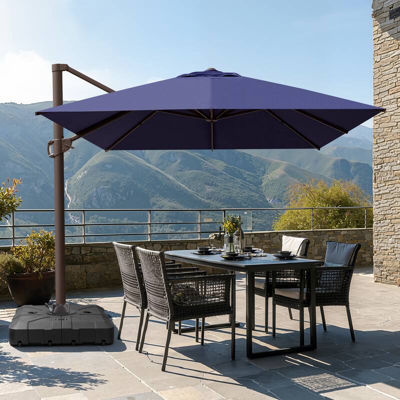 Outdoor 10x12.5 FT Patio Cantilever Umbrella with Weighted Base - Navy Blue