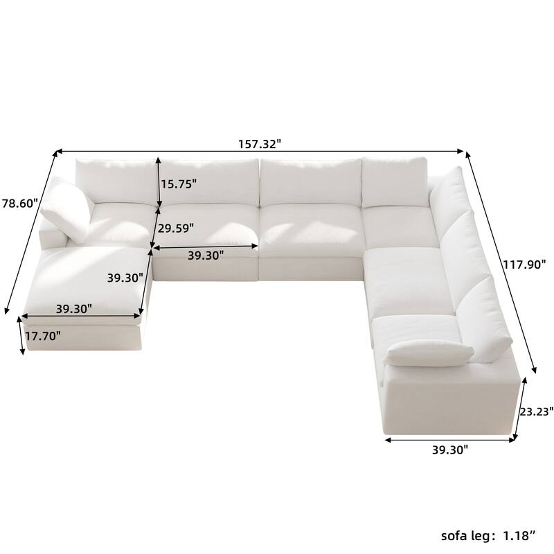 Cloud Couch Modular Sectional Sofa Oversized Down Filled Corner 7 Seater L-Shaped Couch with Ottoman for Living Room Set