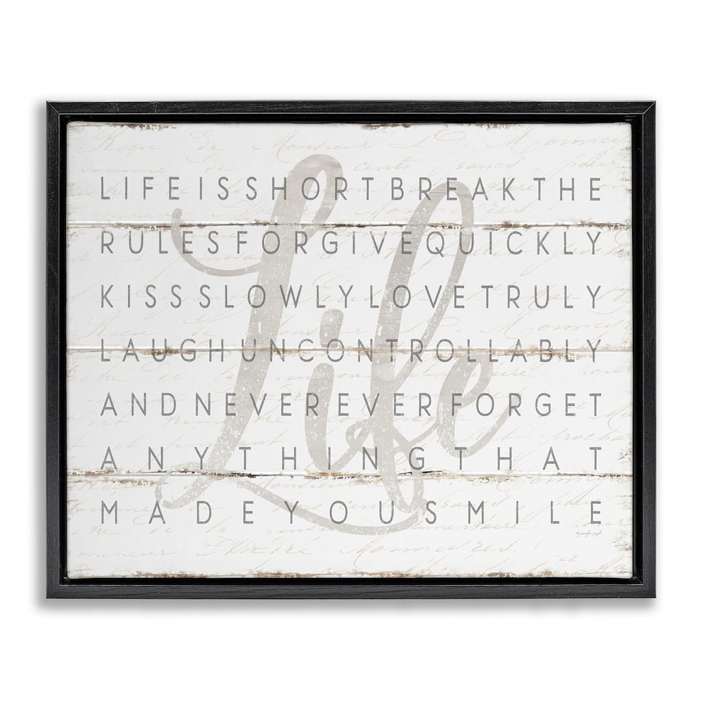 Stupell Life Is Short Smile Grey on White Planked Look Floater Frame - Off-White