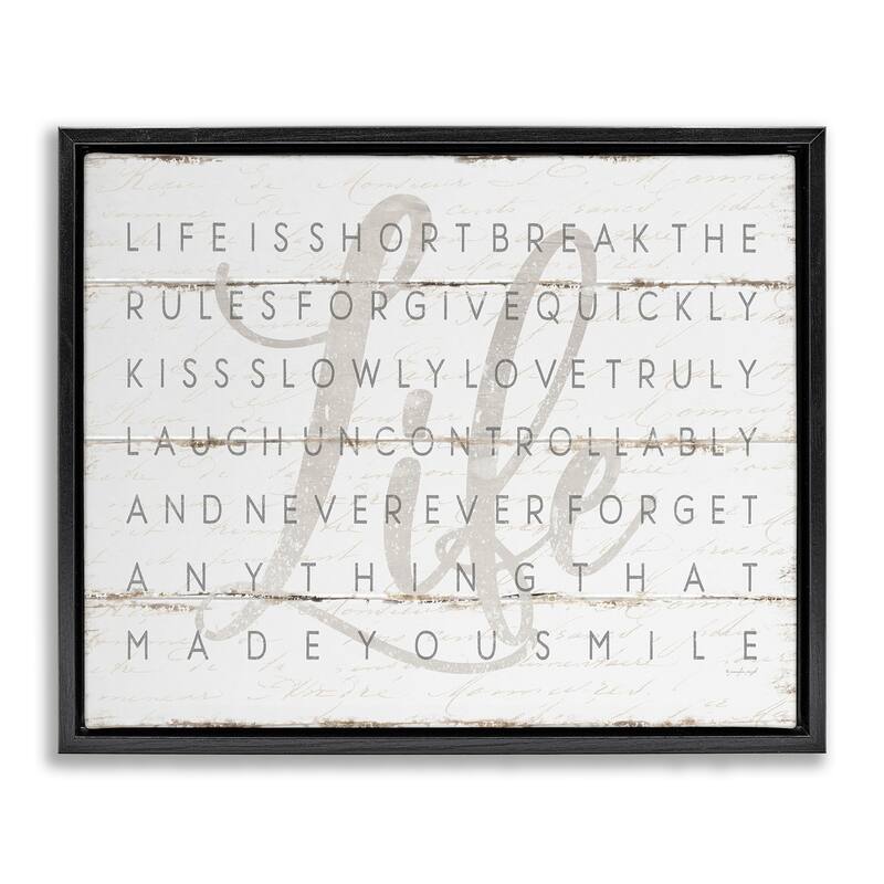 Stupell Life Is Short Smile Grey on White Planked Look Floater Frame - Off-White - 21 x 17 - Black