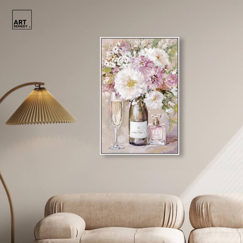 Light Floral Champagne Vase Canvas by Art Remedy