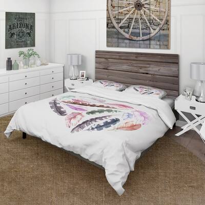 Designart 'Retro Heart With Pink Bird Feathers' Bohemian & Eclectic Duvet Cover Set