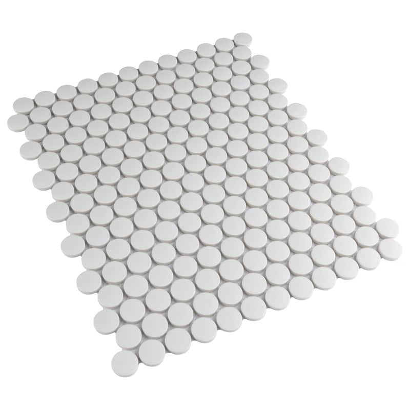 Merola Tile Gotham Penny Round White 9-3/4" x 11-1/2" Porcelain Floor and Wall Tile