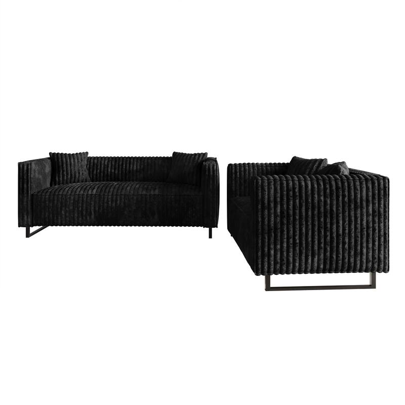 CraftPorch Mid Century Modern 2- Pieces Upholstered Living Room Set - Black