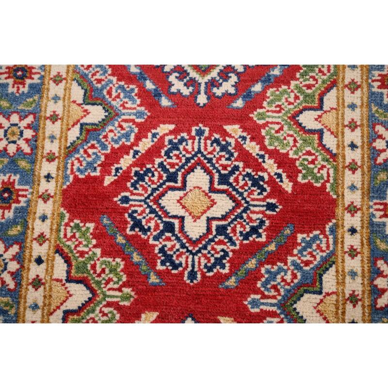 Hand Knotted Oriental 100% Wool Carpet Traditional Geometric Red Kazak Area Rug - 3' 0'' X 1' 10''