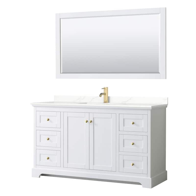 Wyndham Collection WCV232360S-QTZ-UNSM58 Avery 60" Free Standing - White / Giotto Quartz Top / Brushed Gold Hardware
