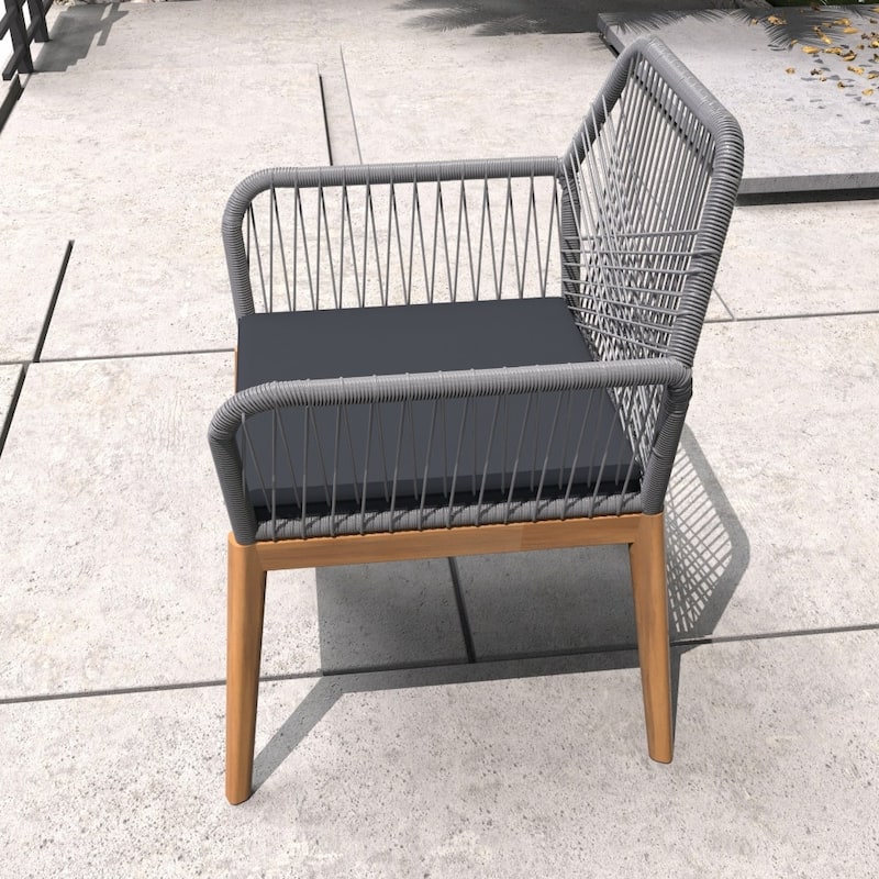 Modern Outdoor Acacia Wood Chair with Premium Cushion for Patio（A Set of Two Chairs）