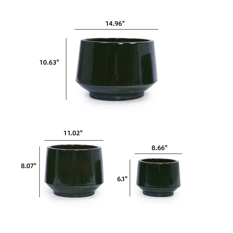 Handmade Glazed Ceramic Planter Set of 3, 15/11/9 Inch Diameter, Textured Finish for Orchids & Begonias, Indoor/Outdoor Use
