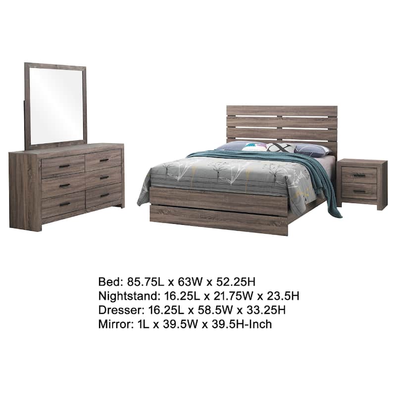 Sili 4pc Queen Bedroom Set w Dresser, Mirror, Oak Brown, Dark Bronze