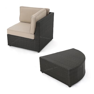 Roomfitters Stylish Wicker Corner Chair and Matching Outdoor Table Set with Plush Comfortable Cushions, Perfect for Relaxing