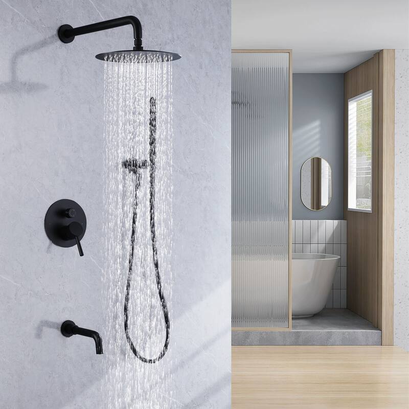 3-Way Complete Rain Shower System Black with High-pressure Handheld and Tub Spout