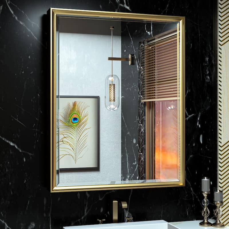 TokeShimi Medicine Cabinets for Bathroom with Mirror, Beveled Framed - 24''x30'' - Gold