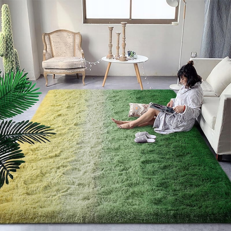 Shaggy Home Decor Carpet Luxury Gradient Rug for Living Room Bedroom - 4' x 6' - Gradient Yellow Green