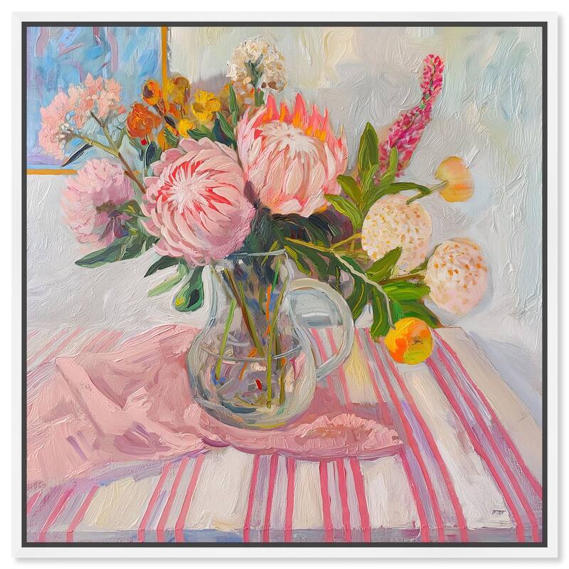 Pink Protea Pitcher Canvas by Art Remedy - 12" x 12" - White