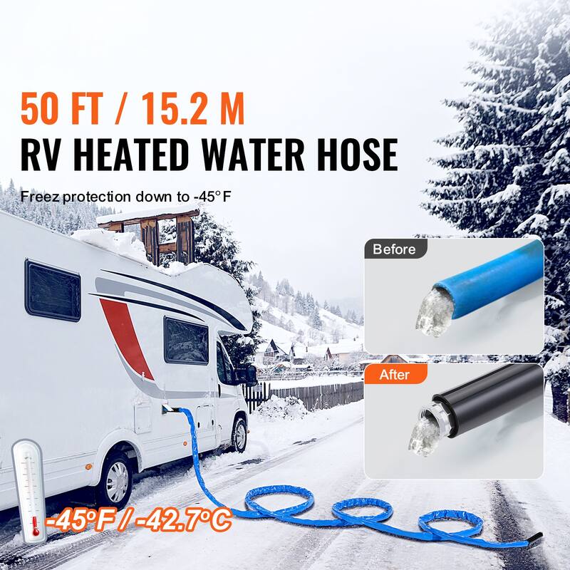 Heated Water Hose for RV, Heated Drinking Water Hose with Corrugated Cover Antifreeze to -45°F, Automatic Self-regulating