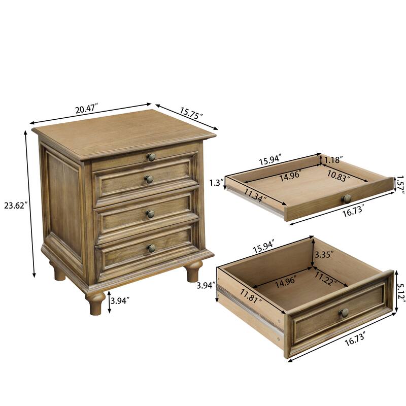 GDFStudio Vespertine Solid Wood 4-Drawer Nightstand with Pull-Out Tray