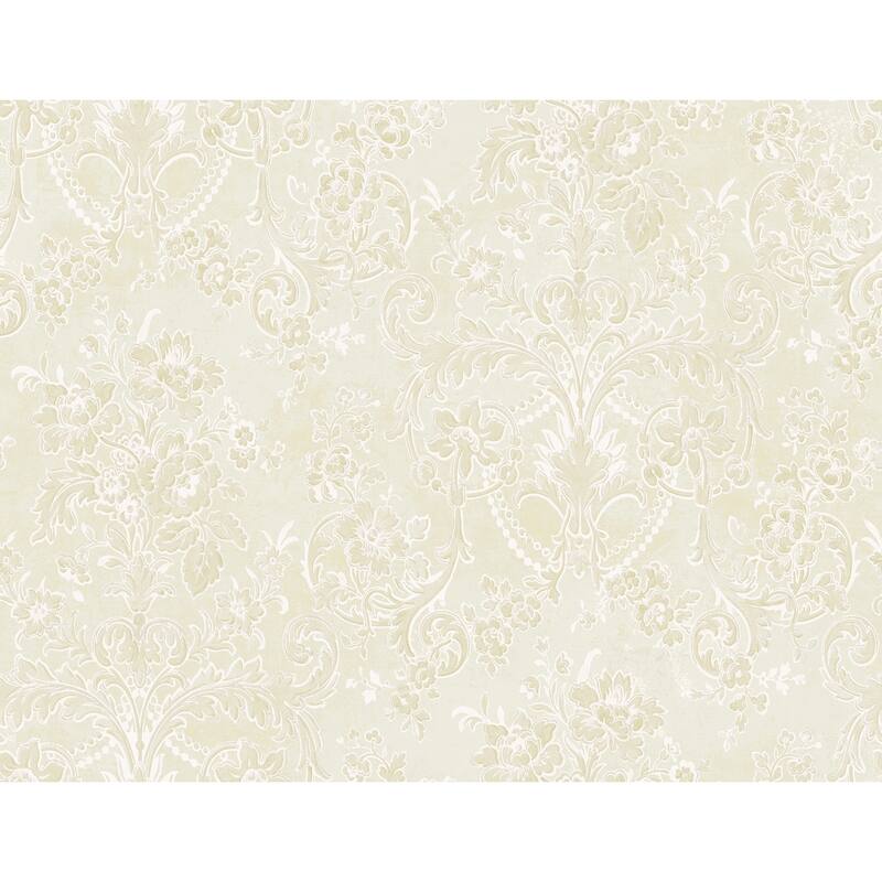 Seabrook Designs Vivienne Damask Unpasted Wallpaper - 27 in. W x 27 ft. L - Metallic Champagne & Parchment