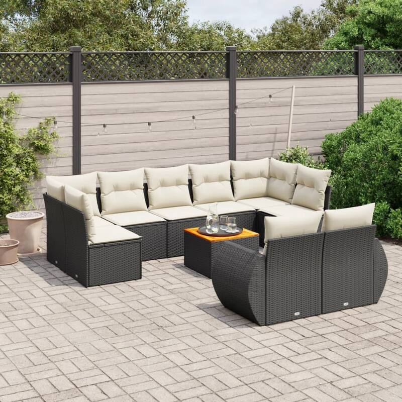 vidaXL Garden Sofa Set Black - Black and cream Modular