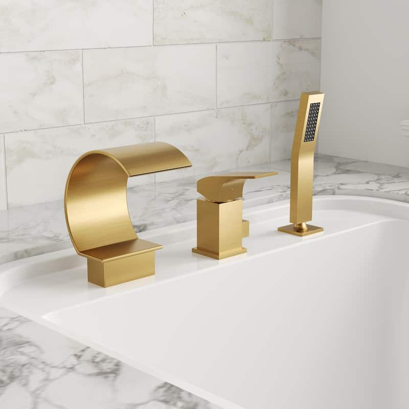 Roman Tub Faucet 3 Holes Deck Mount Bathtub Faucet with Handheld Shower Sprayer