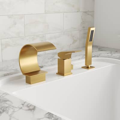 Roman Tub Faucet 3 Holes Deck Mount Bathtub Faucet with Handheld Shower Sprayer