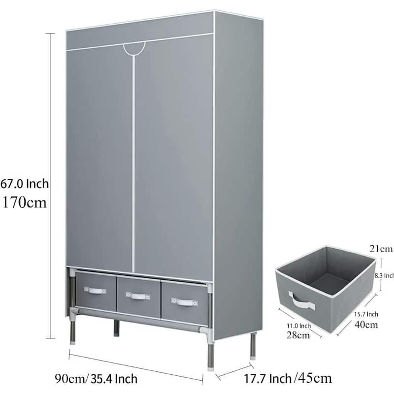 Portable Clothes Closet Rolling Door Wardrobe with Hanging Rack