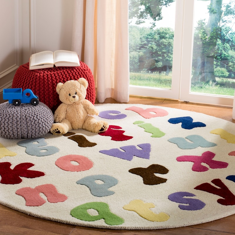 SAFAVIEH Handmade Kids Regiene Wool Rug - 4' Round - Ivory/Multi - Round