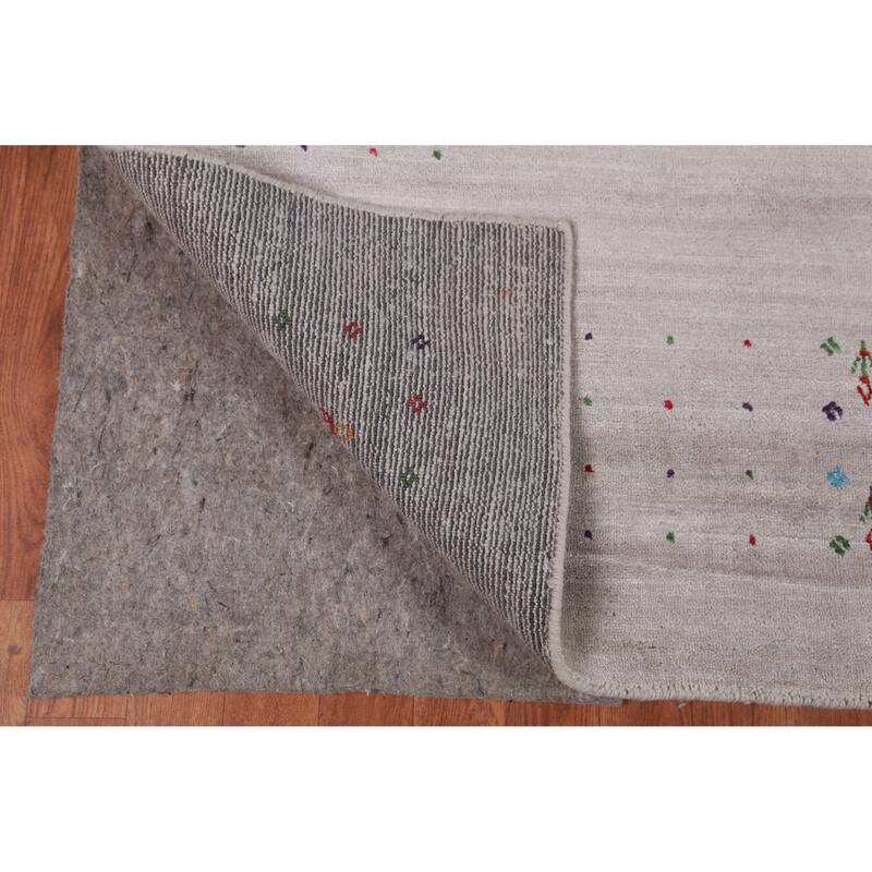 Gray Ivory Gabbeh Indian Area Rug Hand-Knotted Wool Carpet - 7'11" x 11'5"