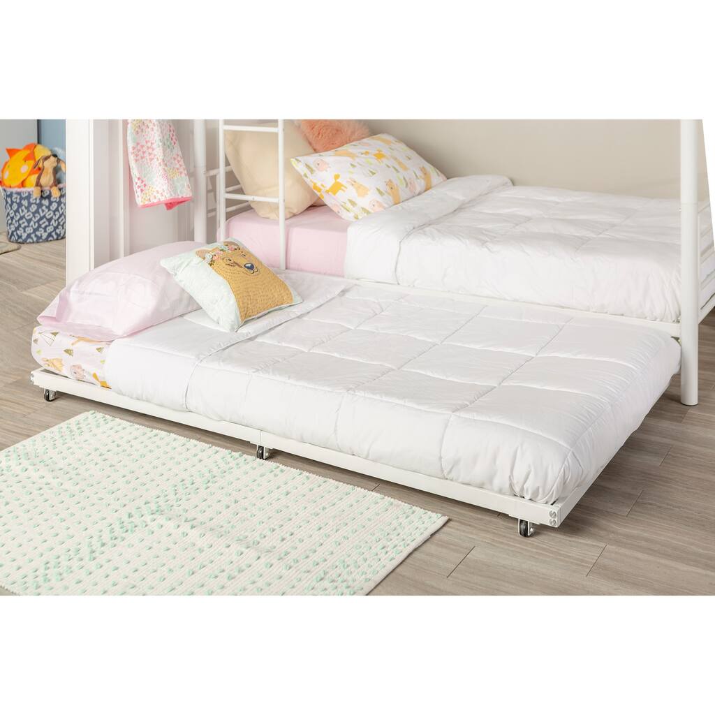 DISCO Metal Roll-Out Twin Trundle Bed Frame - White