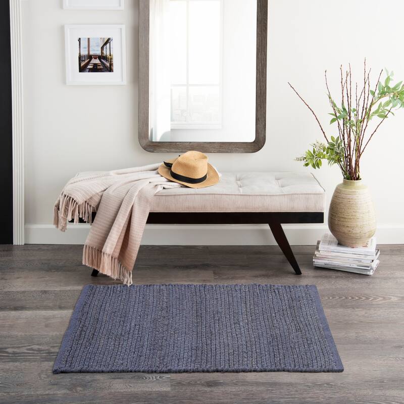 Nourison Natural Jute Indoor only Solid Area Rug - 2' x 3' - Navy