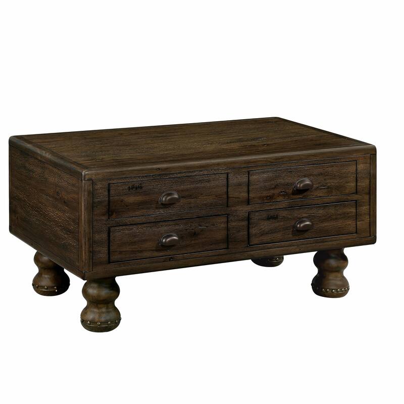40" Solid Wood Rectangle Coffee Table with 4 Drawers
