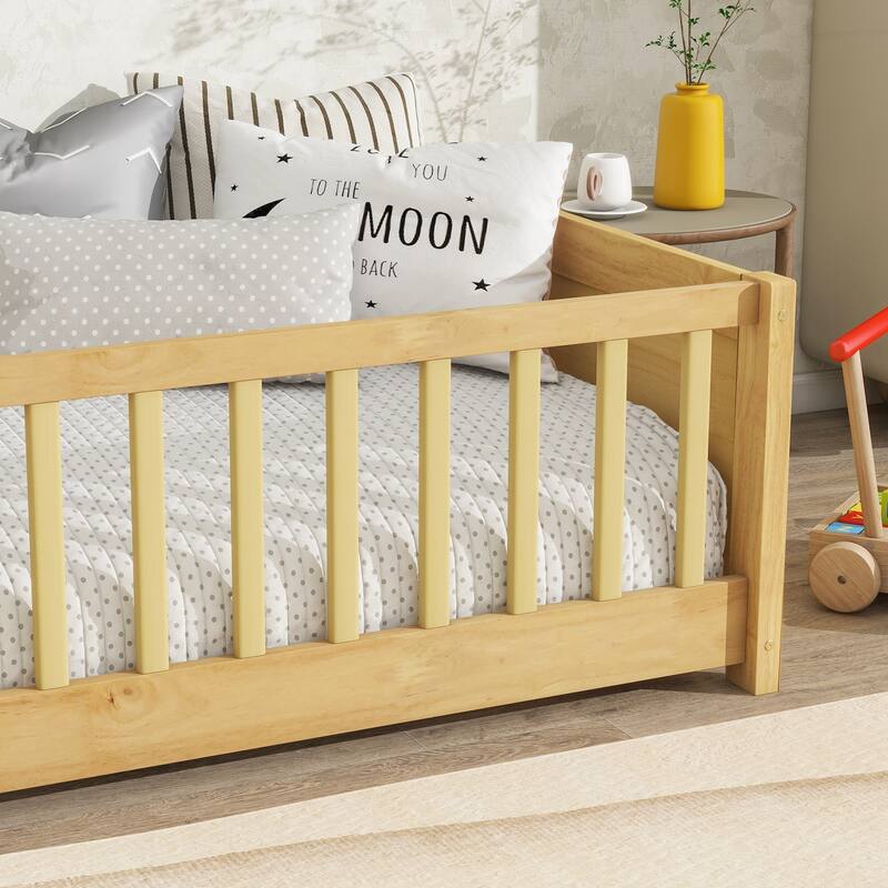 Twin size Floor Platform Bed with Built-in Book Rack