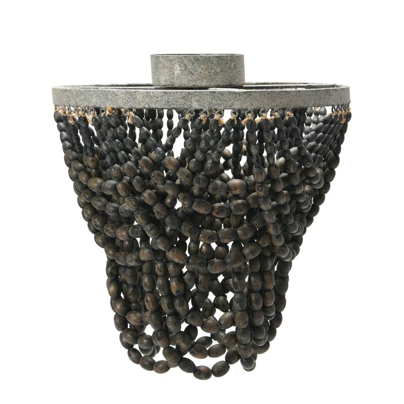 2-Tier Draped Wood Bead Semi-Flush Mount Ceiling Light - 15.0"L x 15.0"W x 16.0"H - Dark Grey