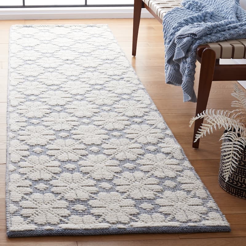 SAFAVIEH Handmade Vermont Jolie Wool Rug - 2'3" x 8' Runner - Ivory/Blue