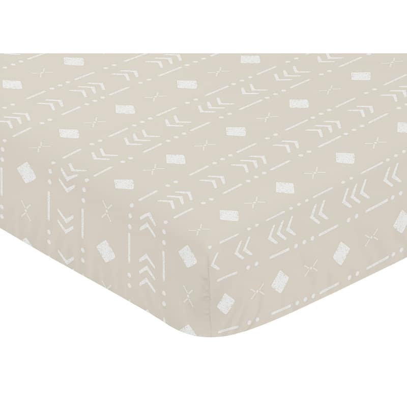 Aztec Geometric Boy Girl Fitted Crib Sheet for Boho Llama- Gender Neutral Beige Taupe Tan and White Bohemian Southwest Tribal