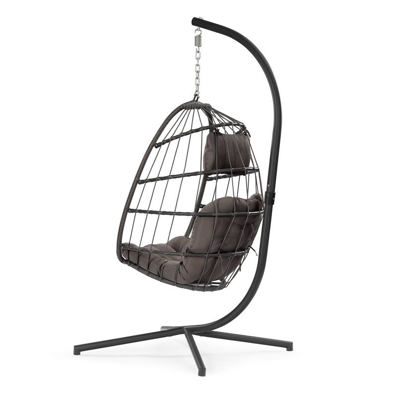 Aluminum Frame Wicker Egg Chair with Outdoor Patio Hanging Swing and UV-Resistant Cushion