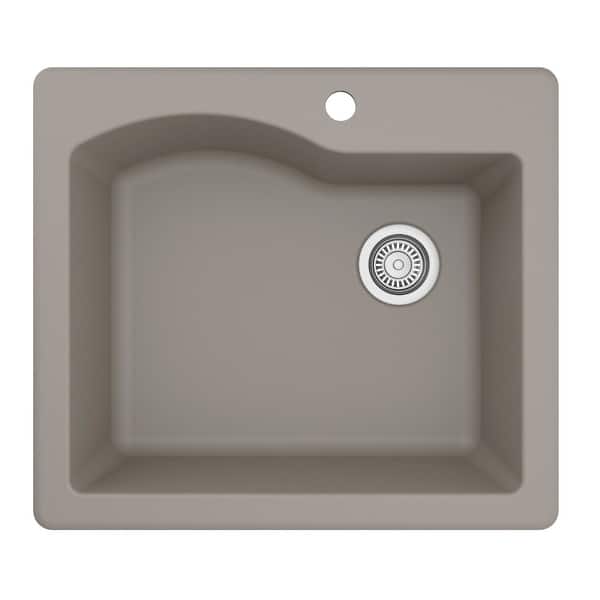 slide 34 of 58, Karran Drop-in Quartz Single Bowl Kitchen Sink Concrete