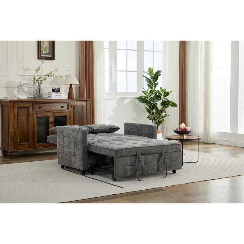 Pull-Out Sofa Bed Daybed, Lounge Chaise Loveseat with Adjustable Backrest, Convertible Sleeper Sofa with USB Charging - Antique Grey