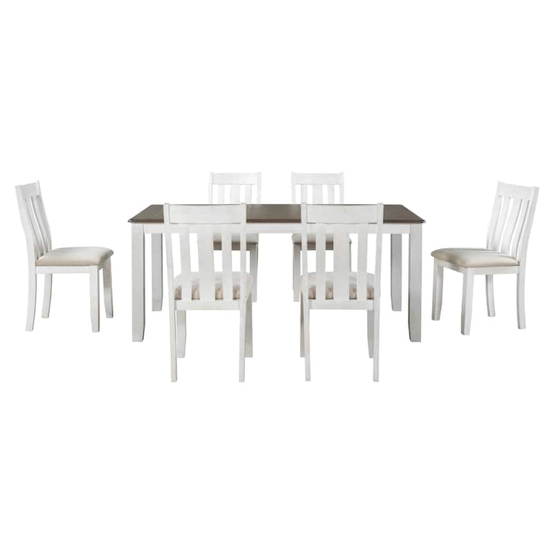 Retro Style 7-Piece Dining Table Set with Extendable Table and 6 Upholstered Chairs