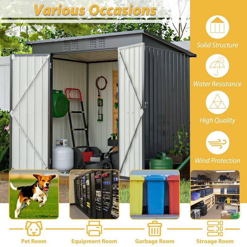 6 x 4 ft Outdoor Storage Shed, All Weather Metal Tool Shed with Hinged Door, Padlock, Backyard Garden Shed