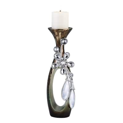HomeRoots 20" Ornate Faux Crystal Tabletop Pillar Candle Holder - 6