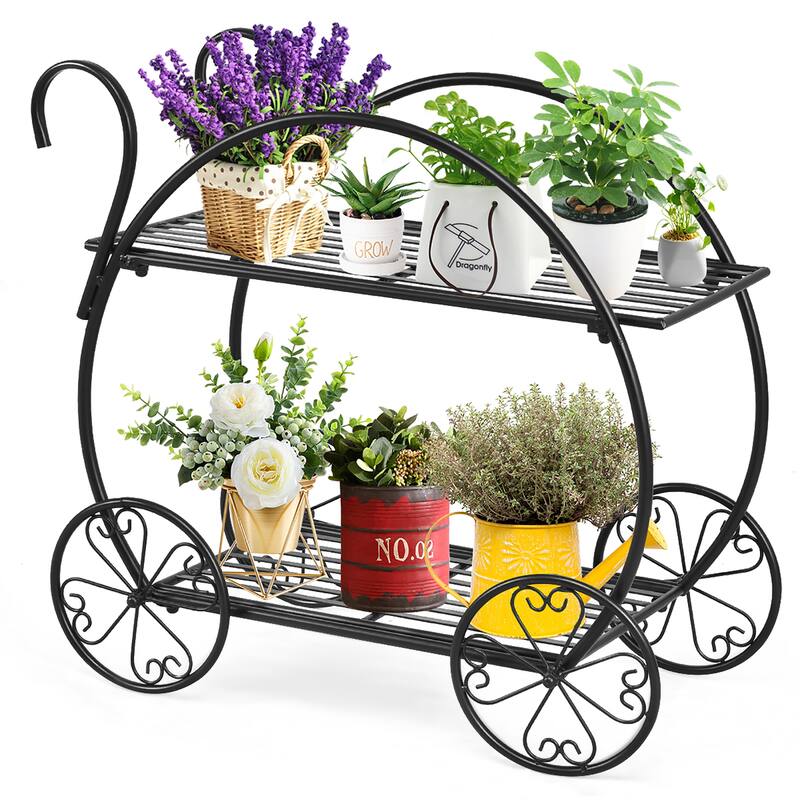 Costway Heavy Duty Metal Flower Cart Pot Rack Plant Display Stand - Black