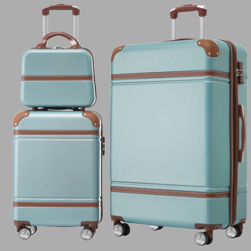 Lightweight 3-Piece Hardside Luggage Set with TSA Lock, 20" & 28" Spinner Suitcases & Cosmetic Case - Green
