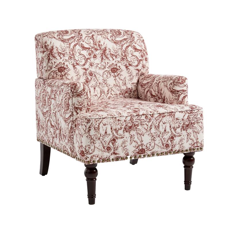 Striped Upholstered Linen Armchair with Brass Nailhead Trim
